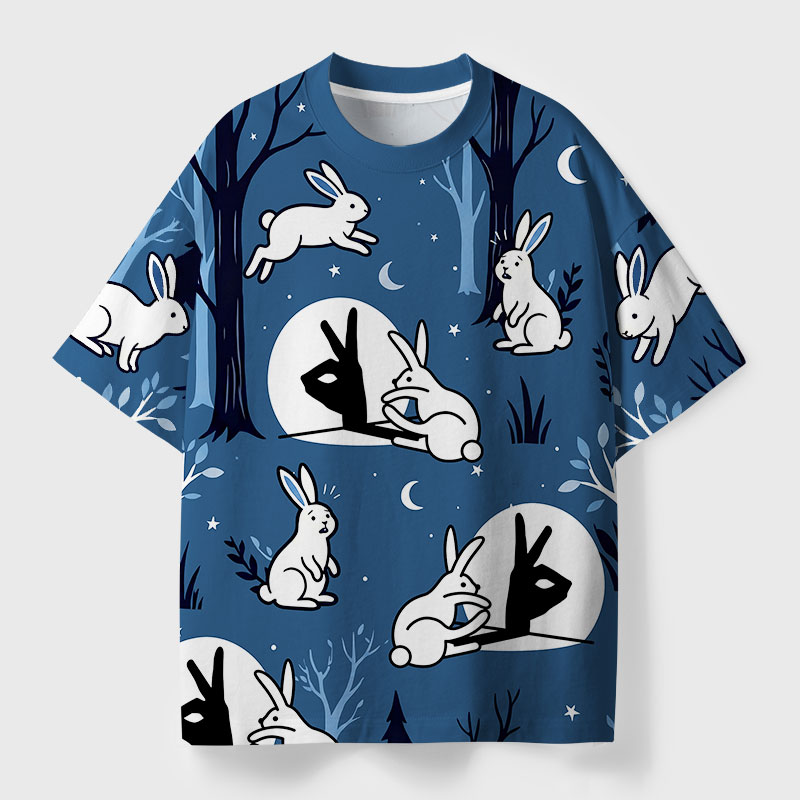 Funny Rabbit Hand Shadow Geek All-Over Print T-Shirt