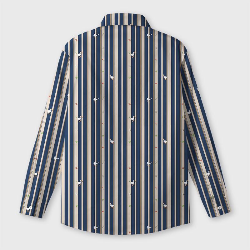 Striped Blue Goose Geek Long-Sleeved Shirt