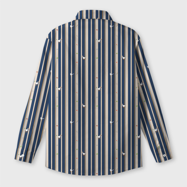 Striped Blue Goose Geek Long-Sleeved Shirt