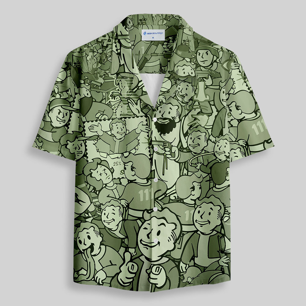 Vault Boy Green Button Up Pocket Shirt