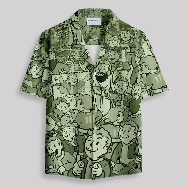 Vault Boy Green Button Up Pocket Shirt