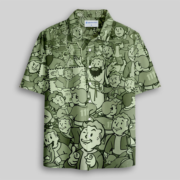 Vault Boy Green Button Up Pocket Shirt