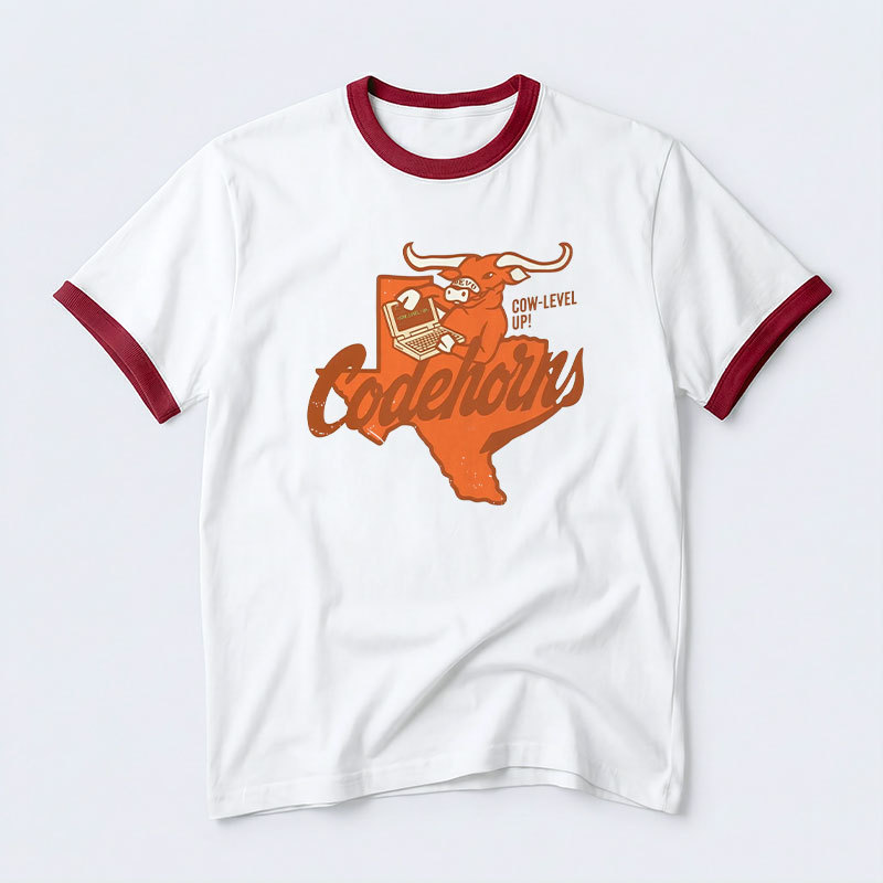 Cow-Level Up Geek Retro Ringer T-Shirt