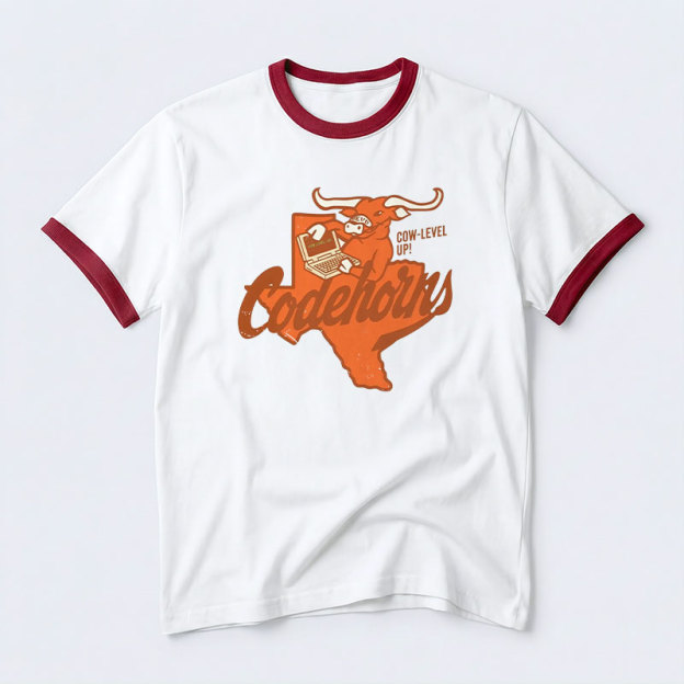 Cow-Level Up Geek Retro Ringer T-Shirt
