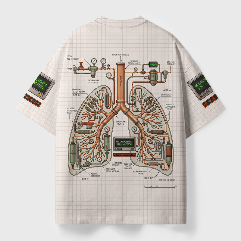 Mechanical Lungs Blueprint Geek Eco Oversized Graphic Tees