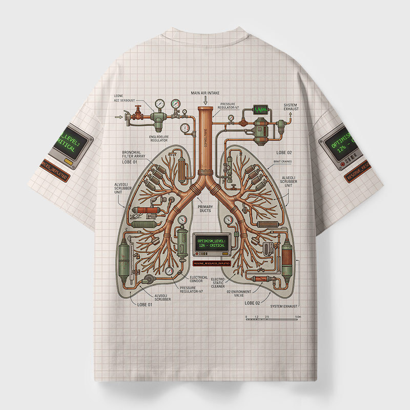 Mechanical Lungs Blueprint Geek Eco Oversized Graphic Tees