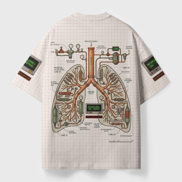 Mechanical Lungs Blueprint Geek Eco Oversized Graphic Tees