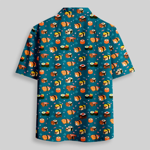 Ocean Sushi Pup Button Up Pocket Shirt