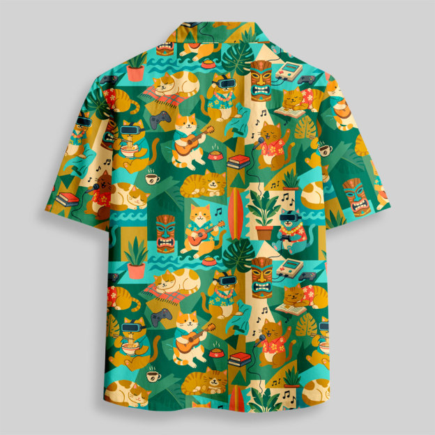 Meow-Laxing Lazy Cat Button Up Pocket Shirt