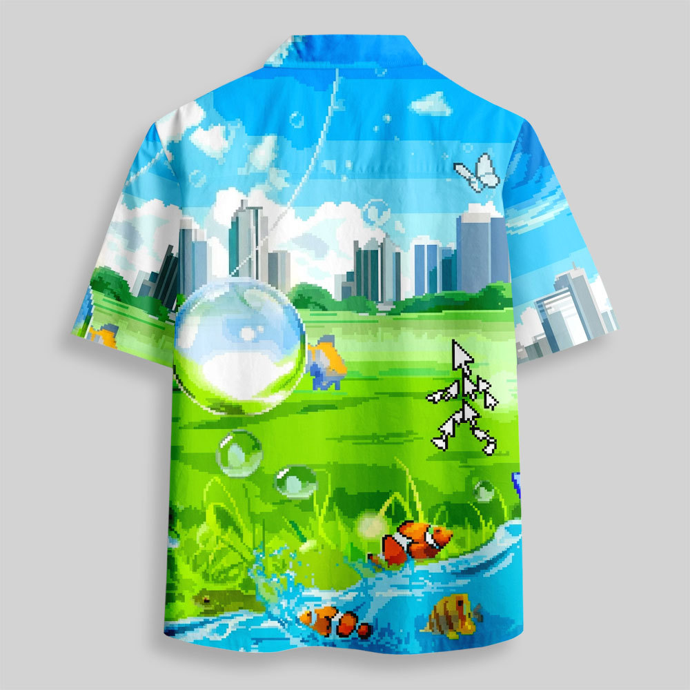 Virtual Escape Retro Web Aesthetic Button Up Pocket Shirt