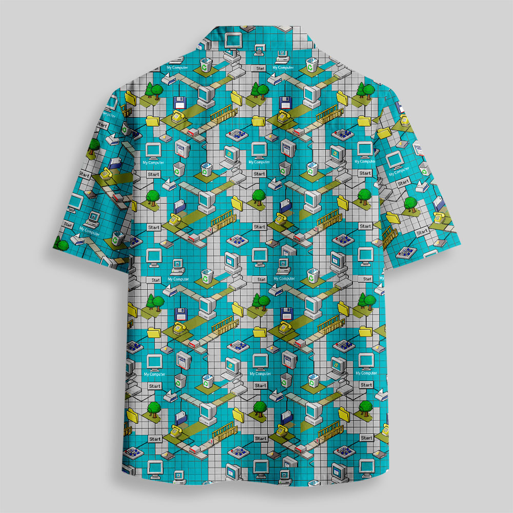 System Reboot 90s Desktop Aesthetic Button Up Pocket Shirt