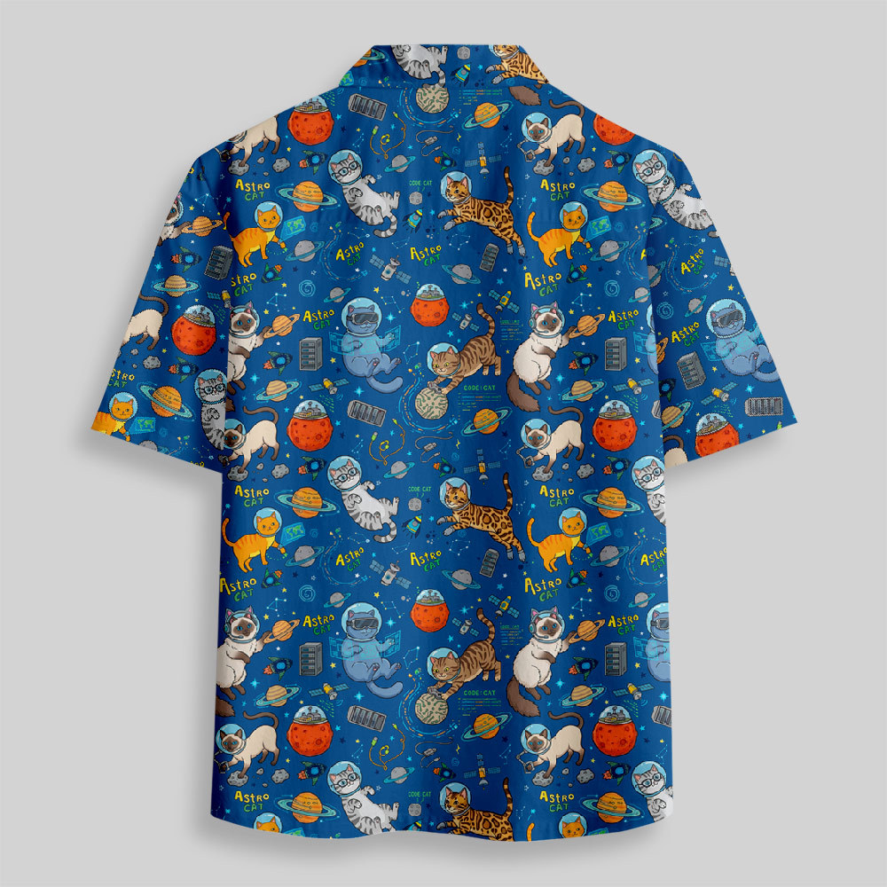 Retro Space Kittens Button Up Pocket Shirt