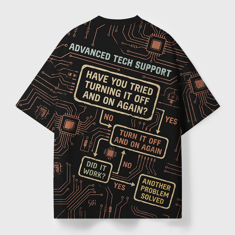 Turn It Off And On Again Geek Eco Oversized Graphic Tees