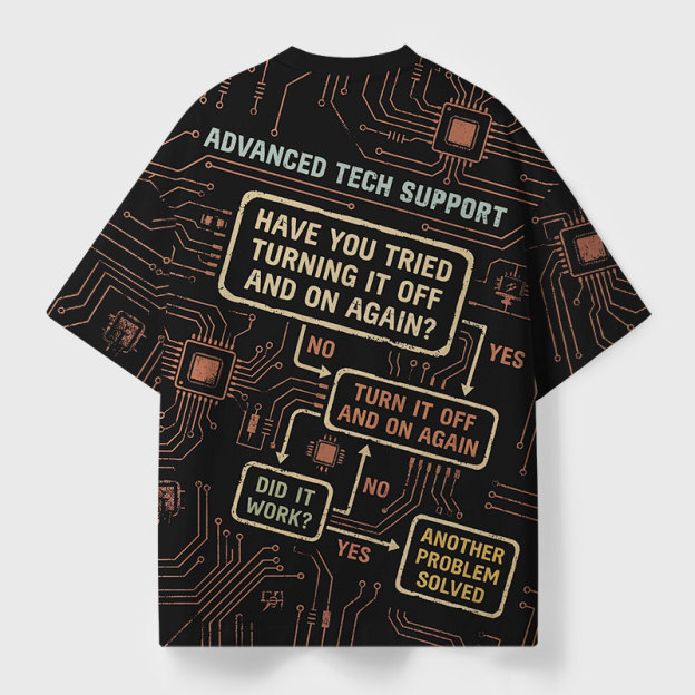Turn It Off And On Again Geek Eco Oversized Graphic Tees