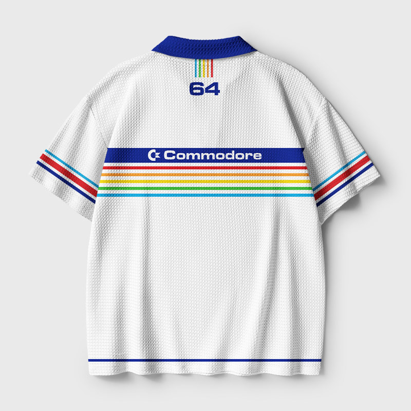 Commodore 64 Retro Stripe Geek Crochet Polo Shirt