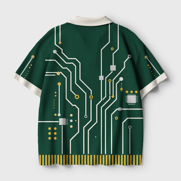 Green Tech Circuit Geek Crochet Polo Shirt