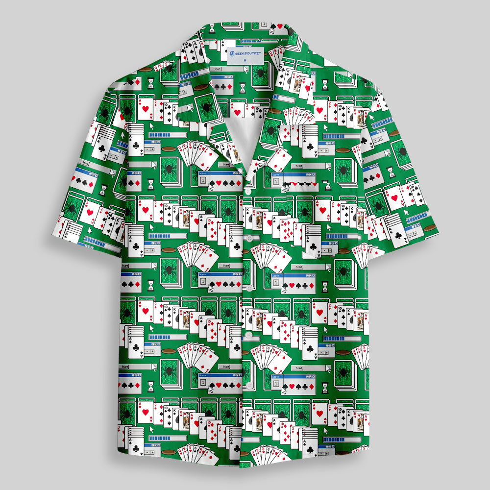 Vintage Desktop Card Game Button Up Pocket Shirt