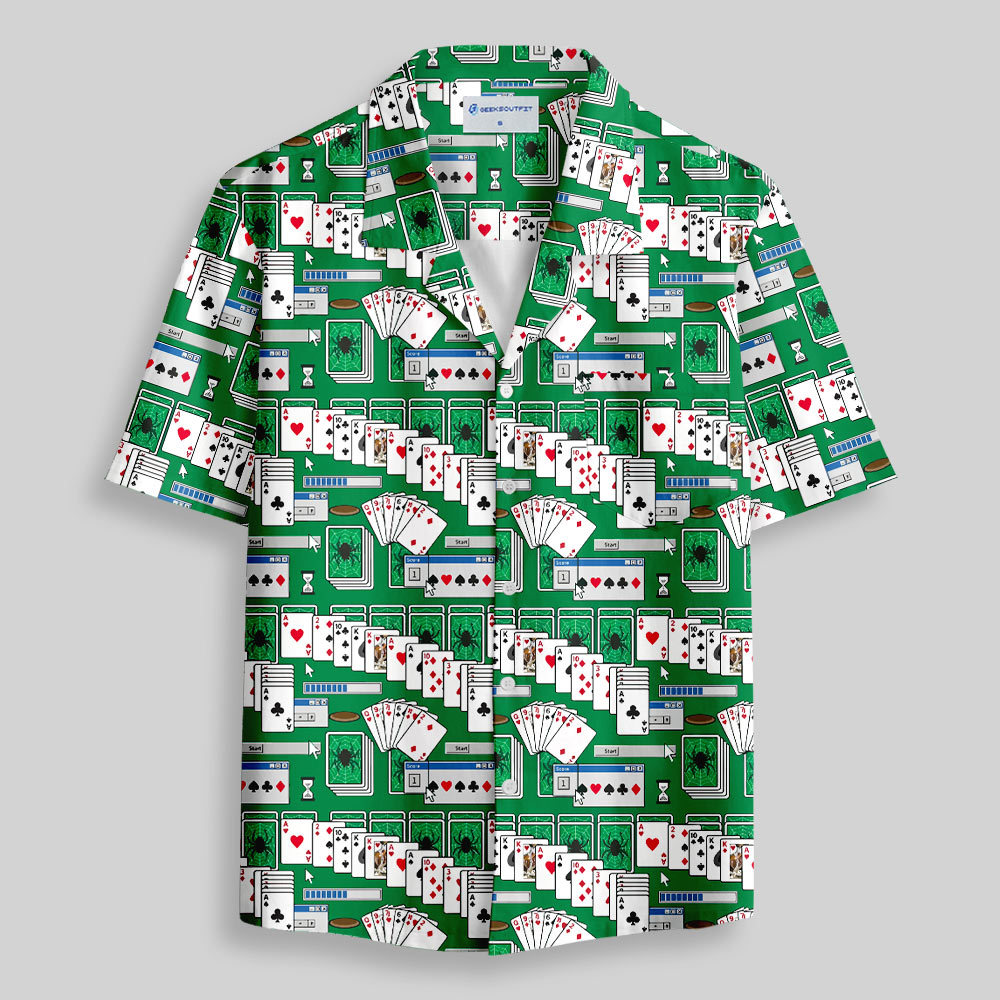 Vintage Desktop Card Game Button Up Pocket Shirt