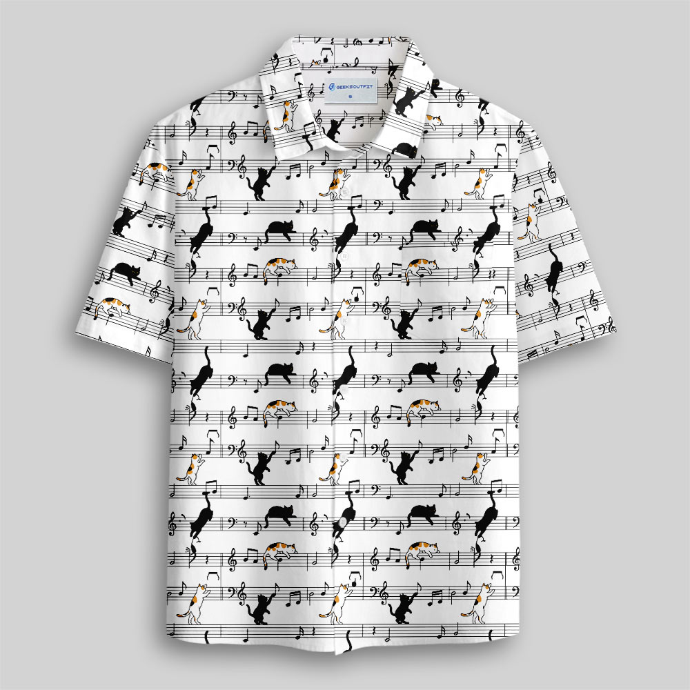 Meow-sic Notes Playful Kittens on Musical Staff Button Up Pocket Shirt