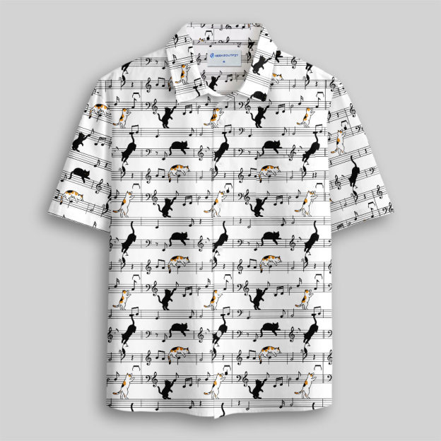 Meow-sic Notes Playful Kittens on Musical Staff Button Up Pocket Shirt