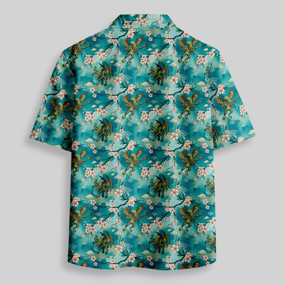 Ukiyo-e Style Cthulhu Button Up Pocket Shirt