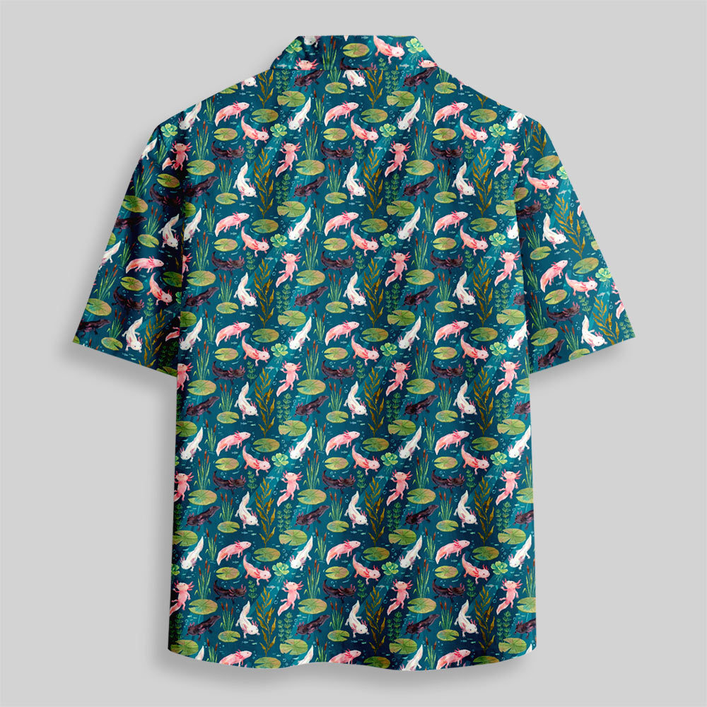 Deep Water Lily & Axolotl Botanical Button Up Pocket Shirt
