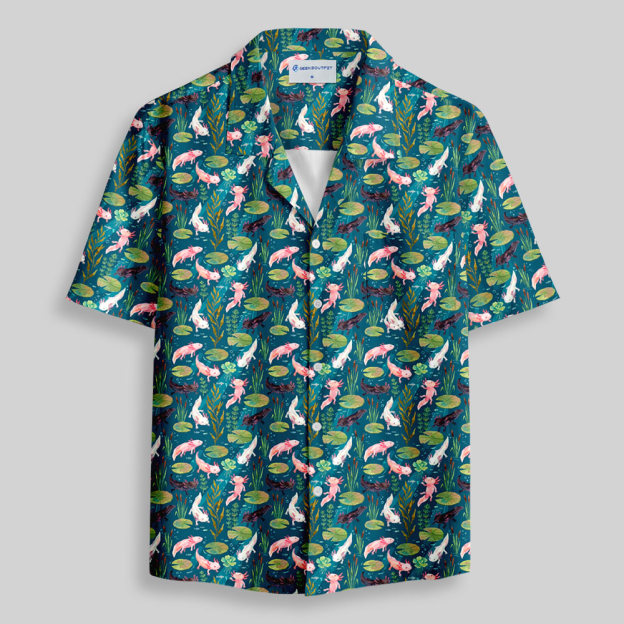 Deep Water Lily & Axolotl Botanical Button Up Pocket Shirt