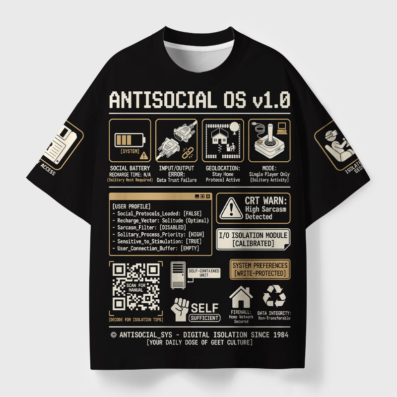 Antisocial OS Geek Eco Oversized Graphic Tees