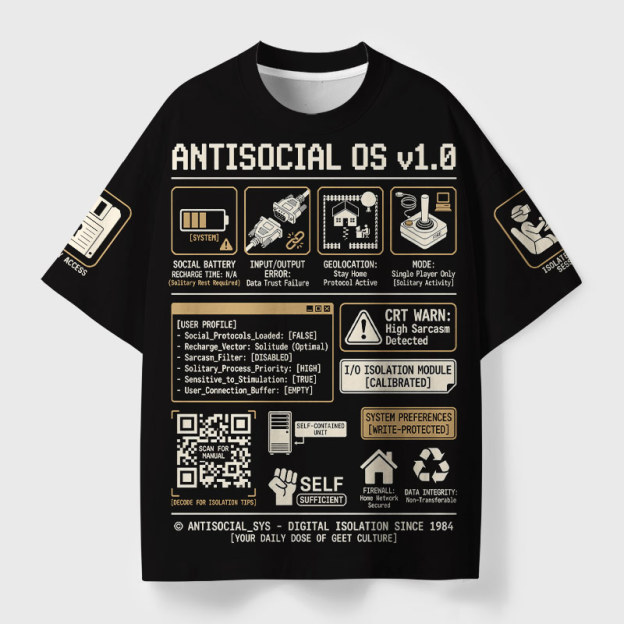 Antisocial OS Geek Eco Oversized Graphic Tees