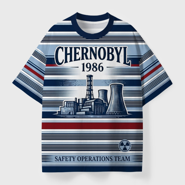 Chernobyl 1986 Industrial Striped Geek Eco Oversized Graphic Tees