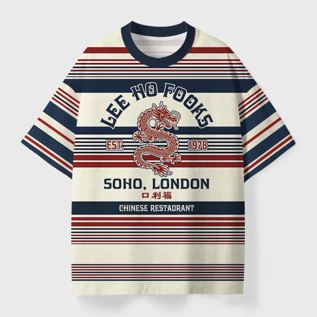 Lee Ho Fooks Restaurant Striped Geek Eco Oversized Graphic Tees