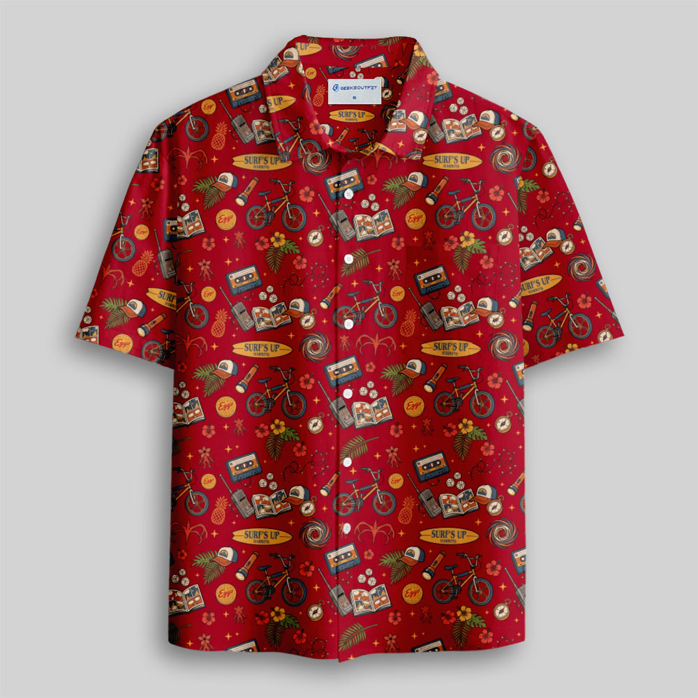 80s Mystery Squad Retro Icons Button Up Pocket Shirt