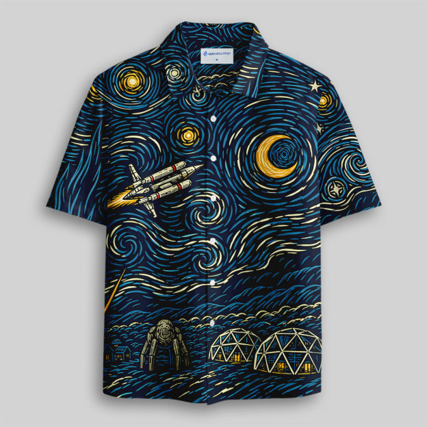 Starry Night Savior Galactic Mission Button Up Pocket Shirt