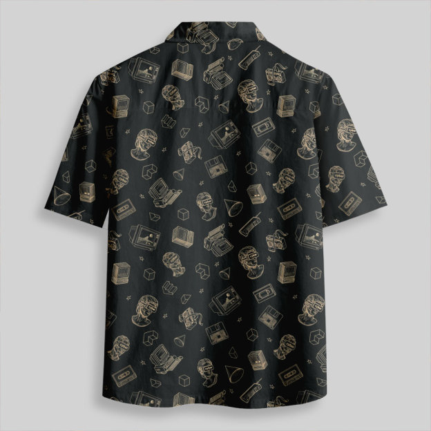 Vaporwave VR Statue Print Button Up Pocket Shirt