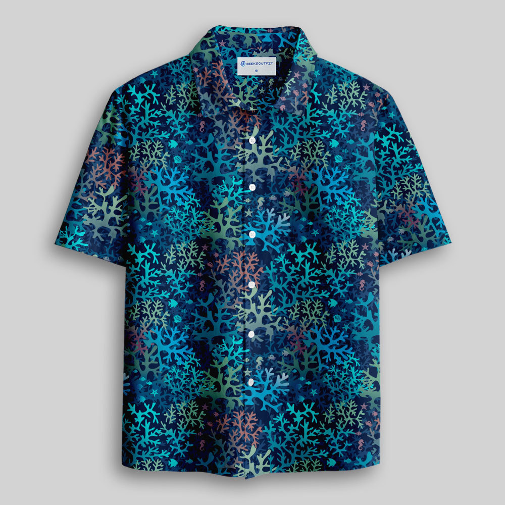 Tropical Coral Reef Button Up Pocket Shirt