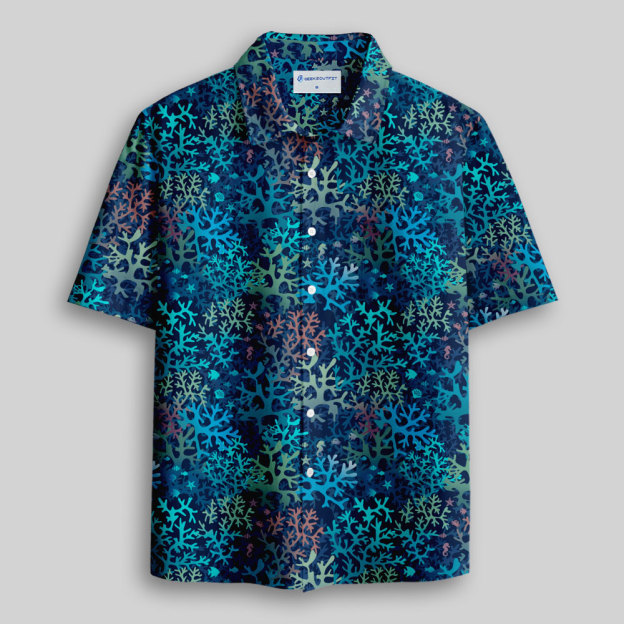 Tropical Coral Reef Button Up Pocket Shirt