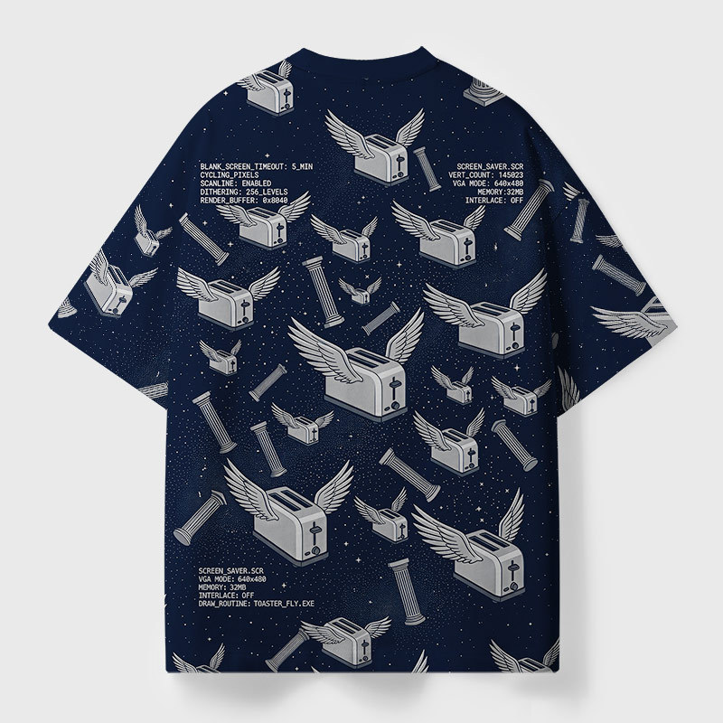 90s Screensaver Toaster Geek Eco Oversized Graphic Tees