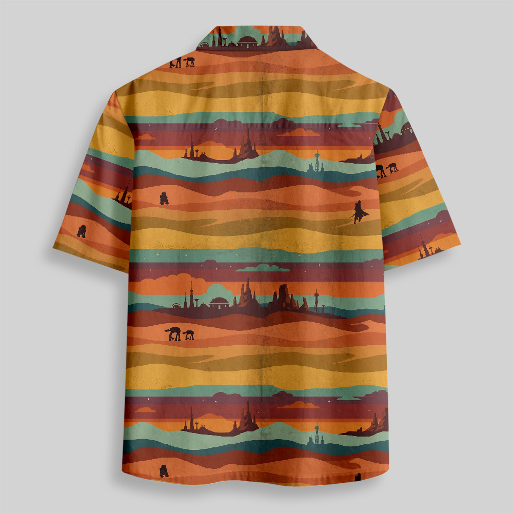 Retro Desert Skyline Button Up Pocket Shirt