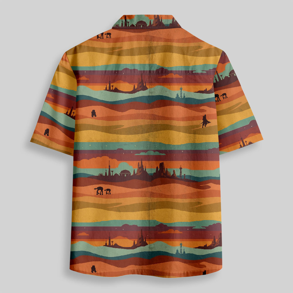 Retro Desert Skyline Button Up Pocket Shirt