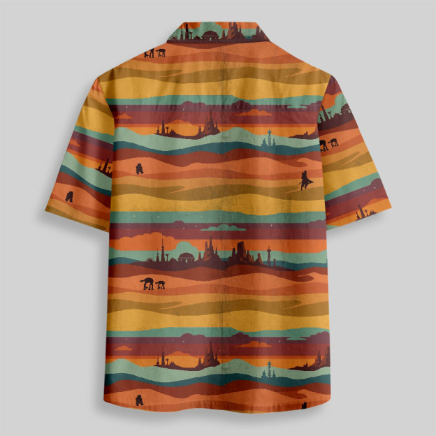 Retro Desert Skyline Button Up Pocket Shirt