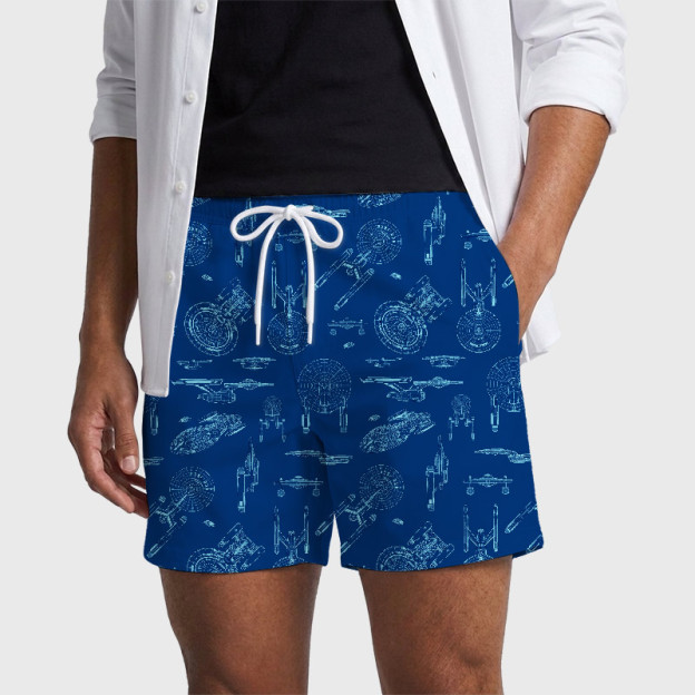 Spaceship Line Drawing Geek Hawaiian Swim Trunks
