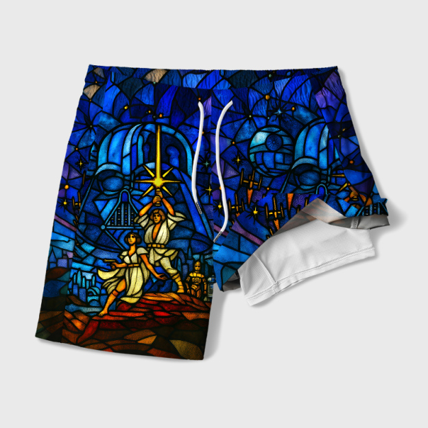 Church Window Grilles Sci-Fi Space War Geek Hawaiian Swim Trunks