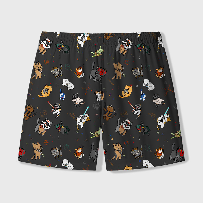 Tie The Fighter Cat Funny Geek Hawaiian Swim Trunks