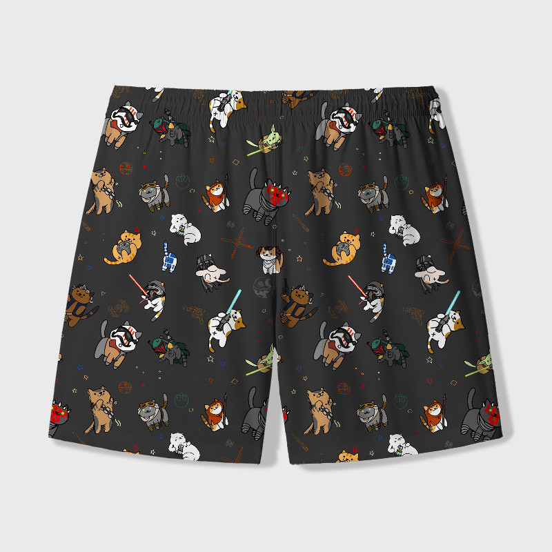 Tie The Fighter Cat Funny Geek Hawaiian Swim Trunks