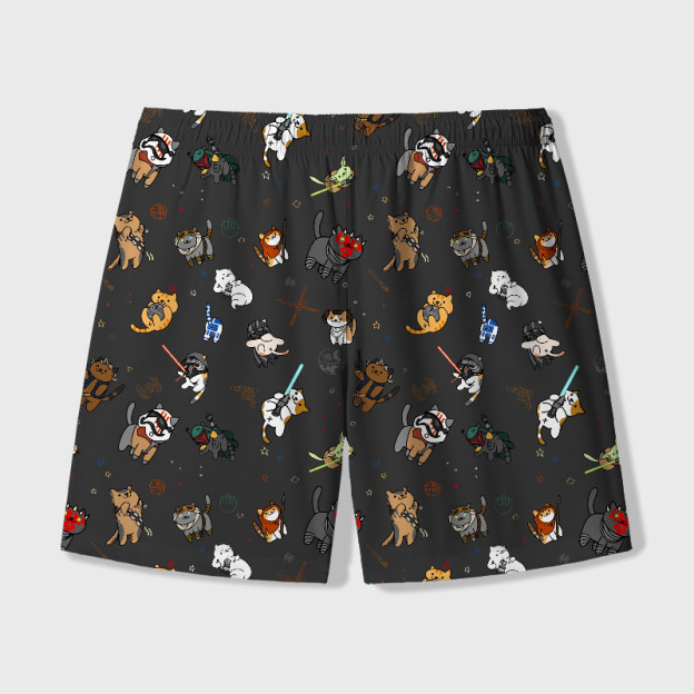 Tie The Fighter Cat Funny Geek Hawaiian Swim Trunks