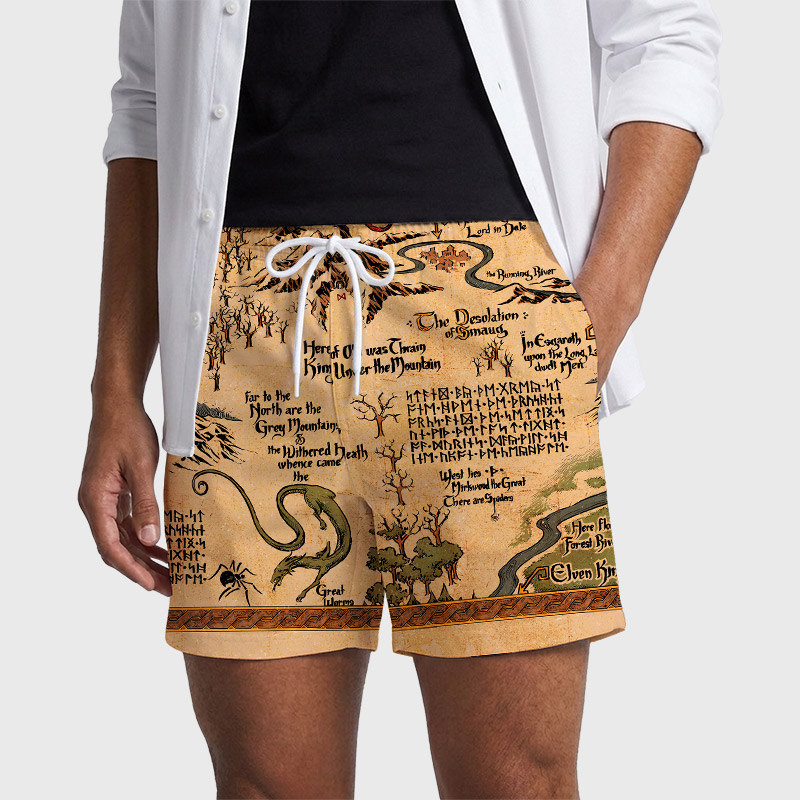 Medieval Science Fiction Map Geek Hawaiian Swim Trunks