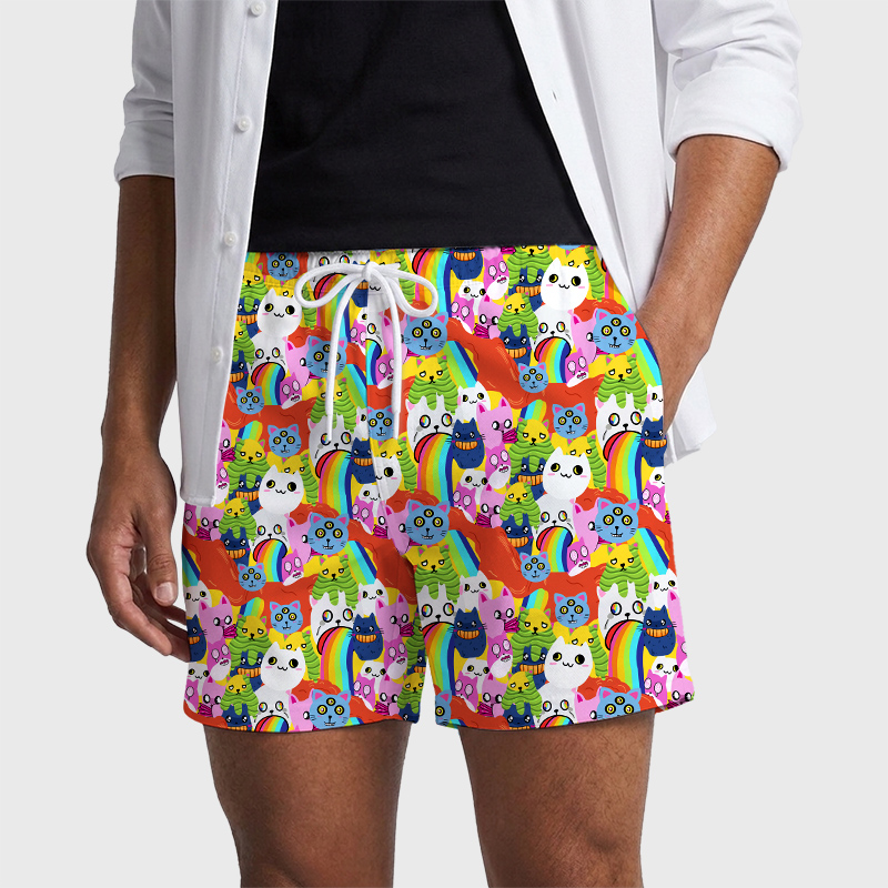 Exploding Cat Geek Hawaiian Swim Trunks
