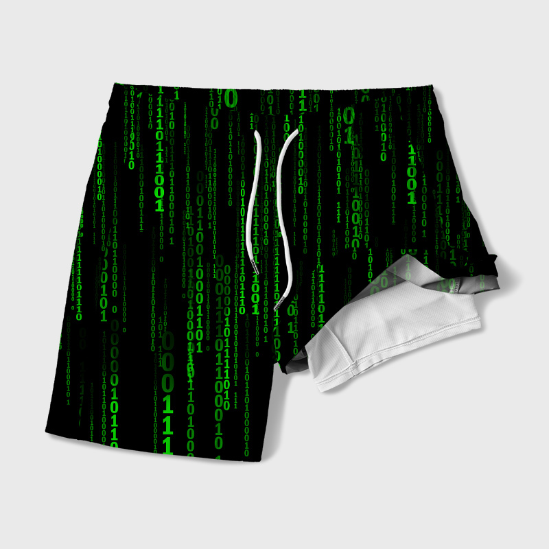 Follow the White Rabbit Black Green Design Art Geek Hawaiian Swim Trunks