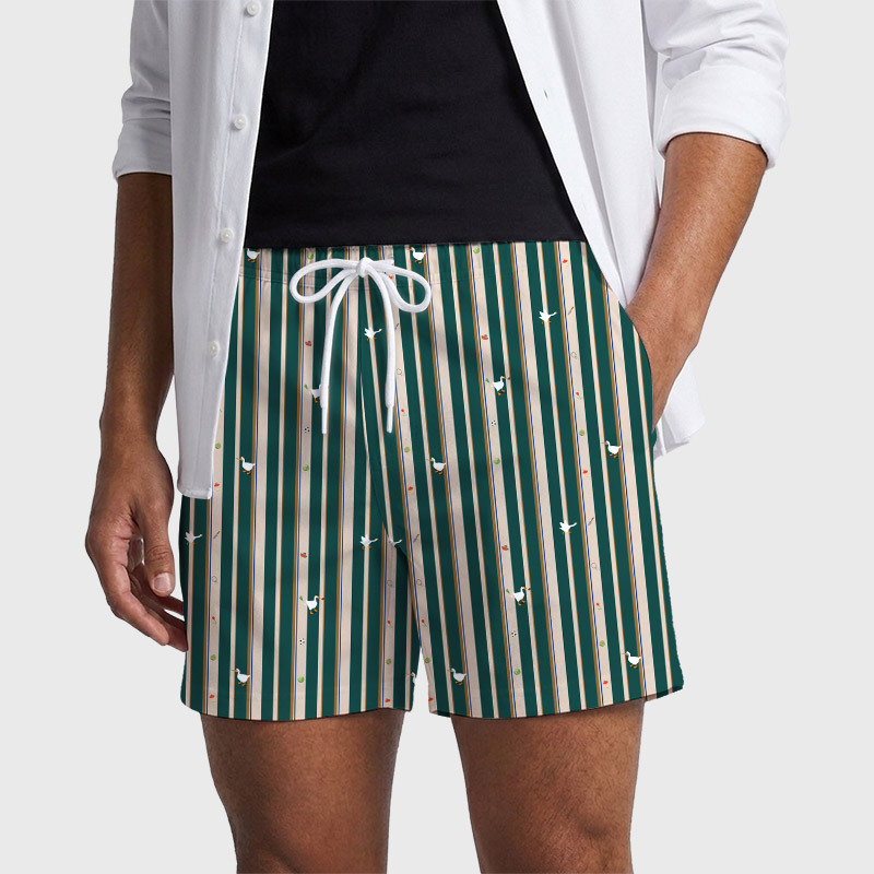 Striped Goose Green Geek Hawaiian Swim Trunks