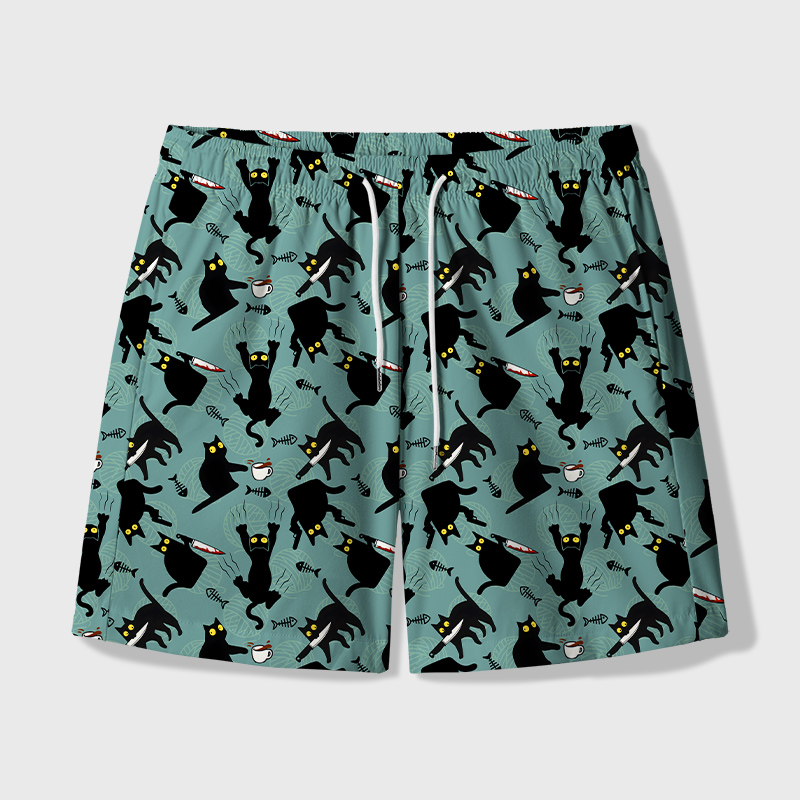 Naughty Kitten Geek Hawaiian Swim Trunks